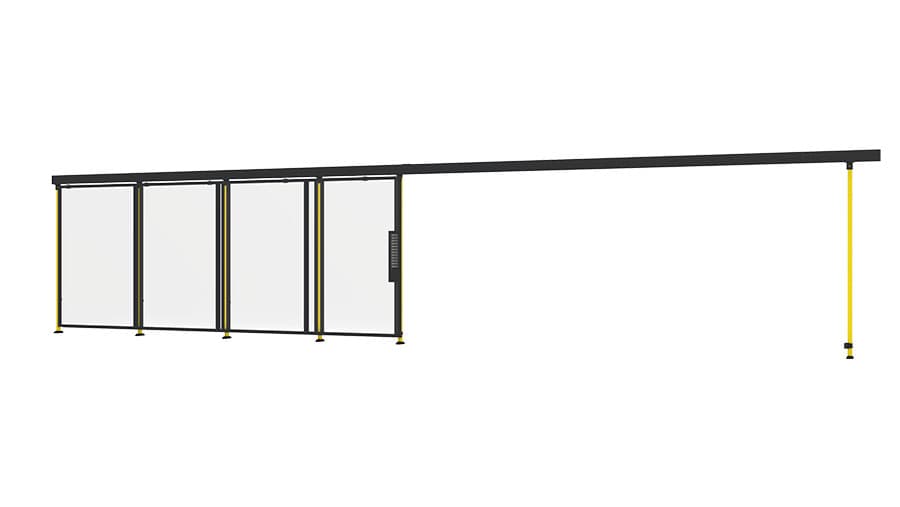 open sliding door with plastic panel for machine guarding from Axelent