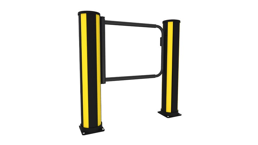 swing gate with bollards for pedestrian impact protection