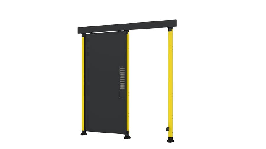 open sliding door for machine guarding with sheet metal panels from Axelent