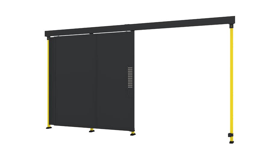 open single sliding door for machine guarding with sheet metal panels from Axelent