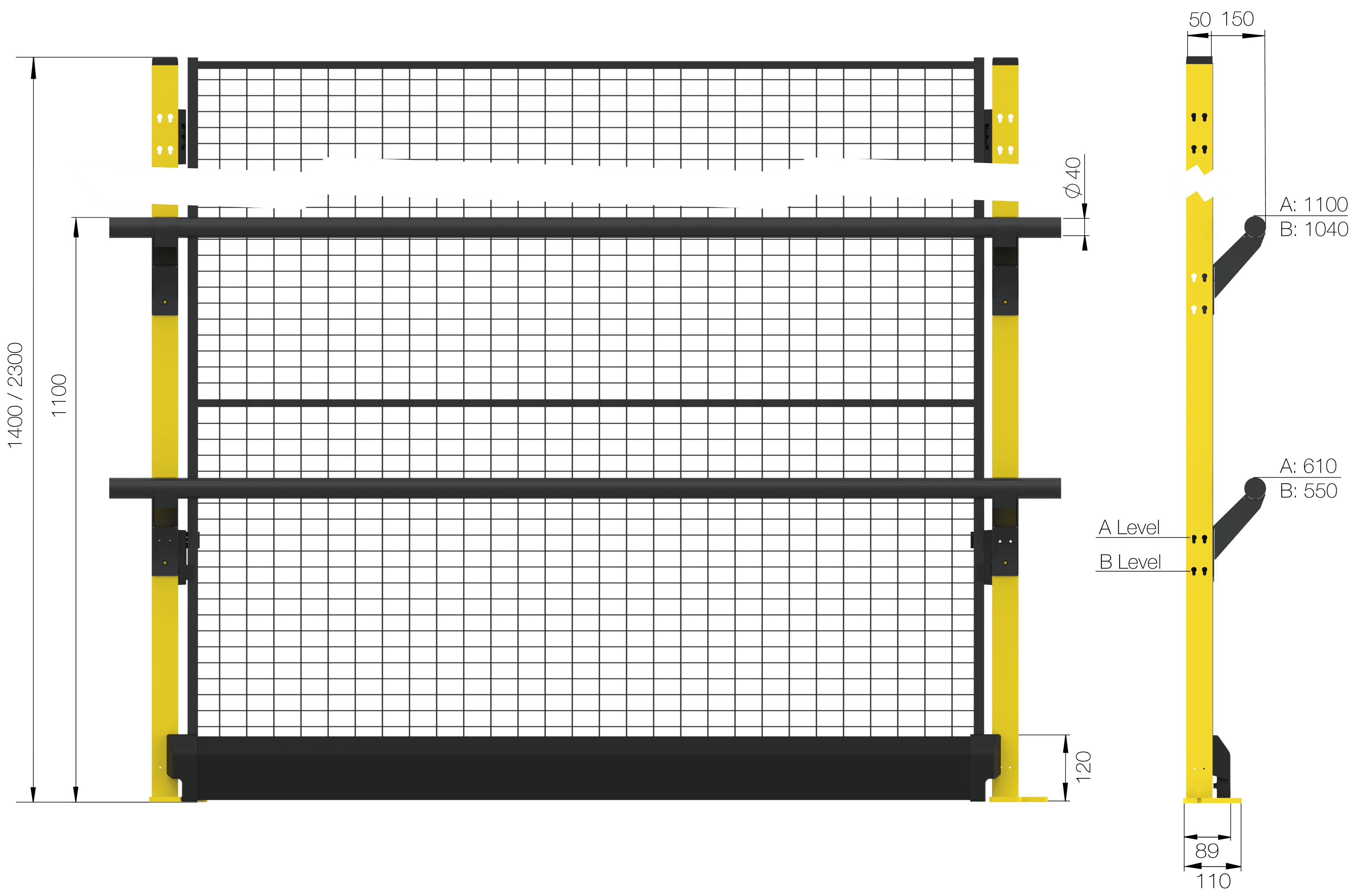 X Rail Renderad Fram Sida Mått 1400X1500