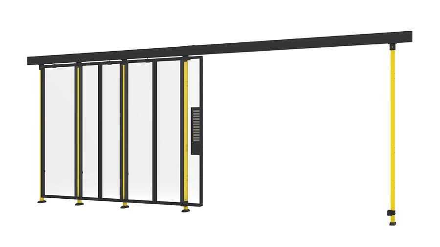 opened single sliding door for machine guarding with plastic panels from Axelent