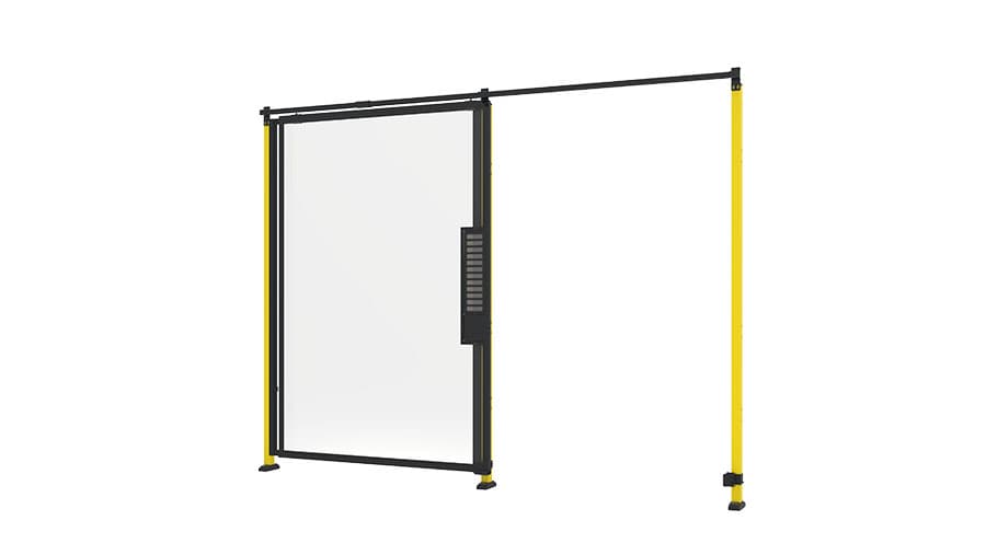 opened single sliding door for machine guarding with plastic panels axelent