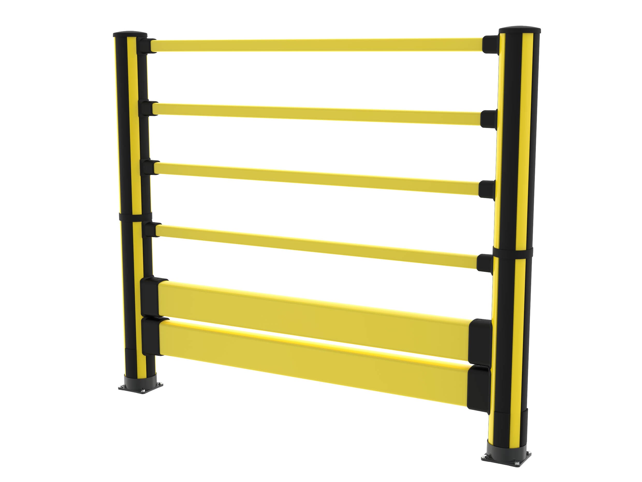 Yellow topple barrier with pedestrian impact protection