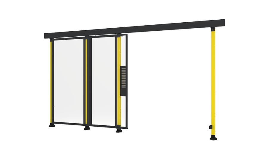opened machine guarding sliding door with plastic panels axelent