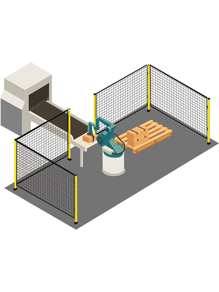 Conveyor system with protective barriers and limited access openings for safety