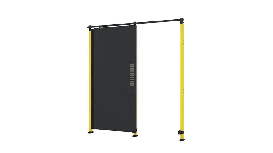 opened single sliding door for machine guarding with sheet metal panels axelent