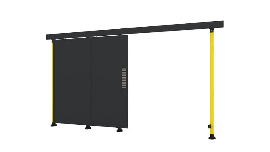 open machine guarding sliding door with sheet metal panels axelent