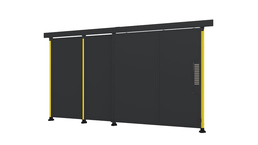 closed machine guarding sliding door with sheet metal panels axelent