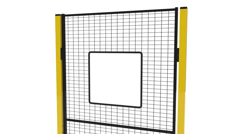 black rubber edge strip on mesh panel for machine guarding