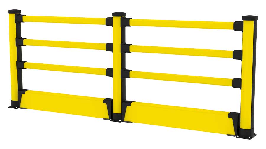 Essential pedestrian with three rails and floor barrier configuration