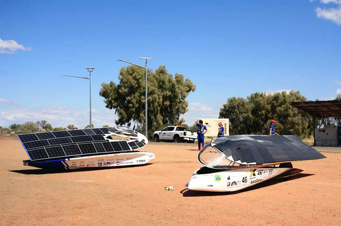 Solar car Nova Lumia at a check point with the roof open
