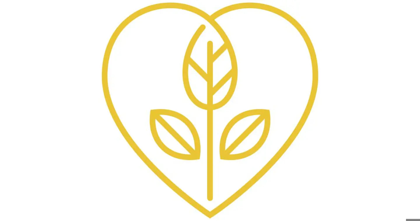 Illustrated yellow heart with leafs inside on white background