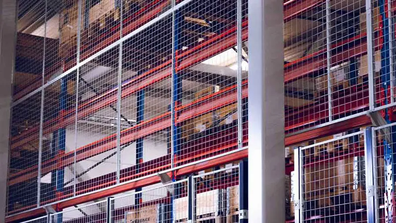 Mesh panels used in a warehouse for increased protection